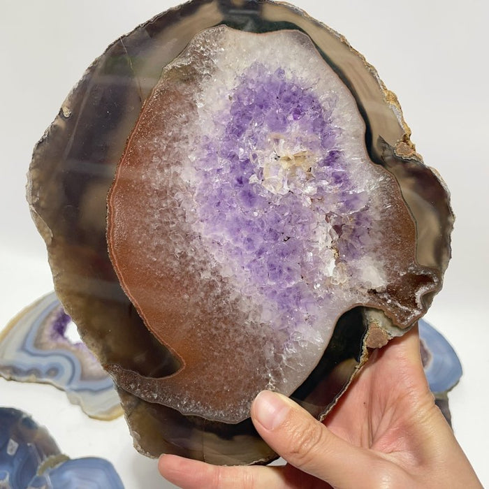 8 Pieces Large Geode Amethyst Mixed Agate Slabs