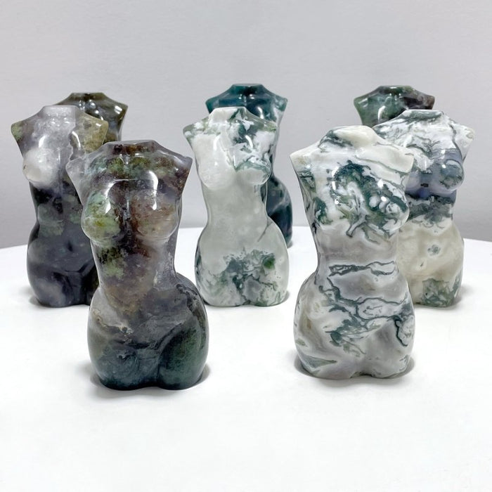 8 Pieces Large Moss Agate Goddess Carving