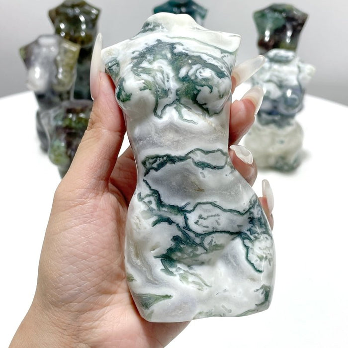 8 Pieces Large Moss Agate Goddess Carving