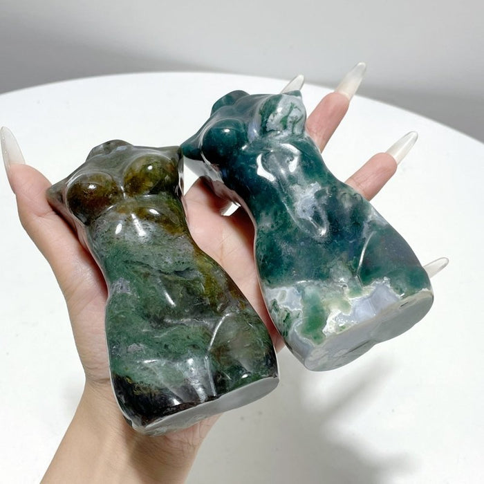 8 Pieces Large Moss Agate Goddess Carving
