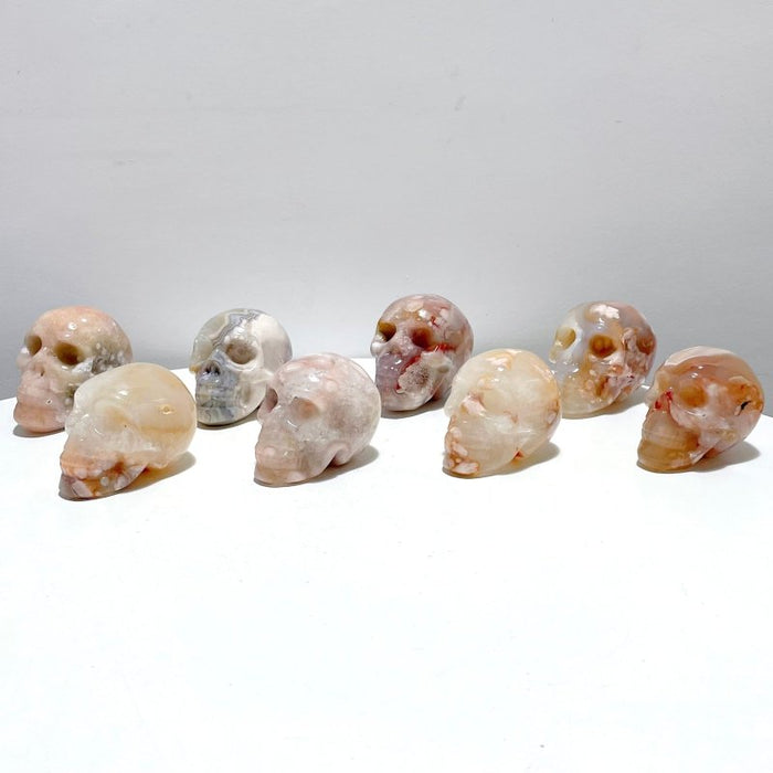 8 Pieces Large Sakura Flower Agate Skull Carving