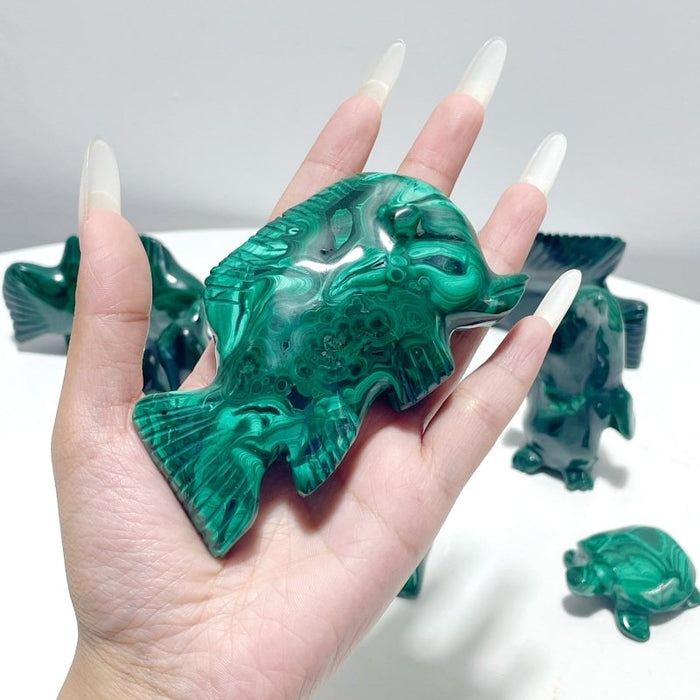 8 Pieces Malachite Sea Animals Carving
