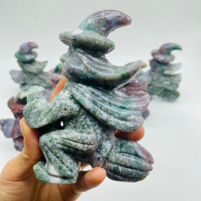 8 Pieces Ocean Jasper Witch Riding A Broom Hand Carving