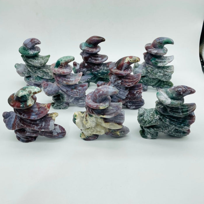 8 Pieces Ocean Jasper Witch Riding A Broom Hand Carving