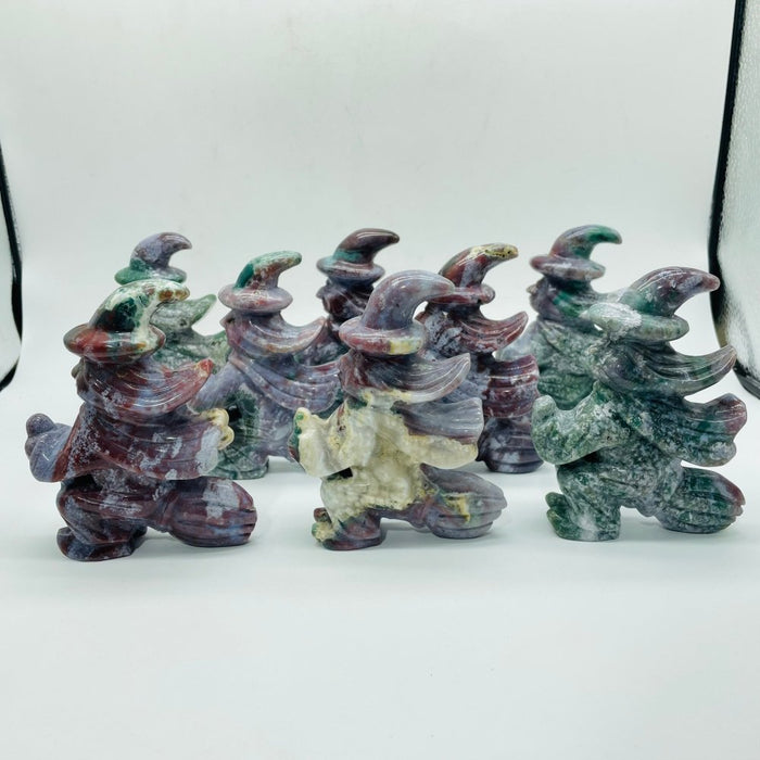 8 Pieces Ocean Jasper Witch Riding A Broom Hand Carving