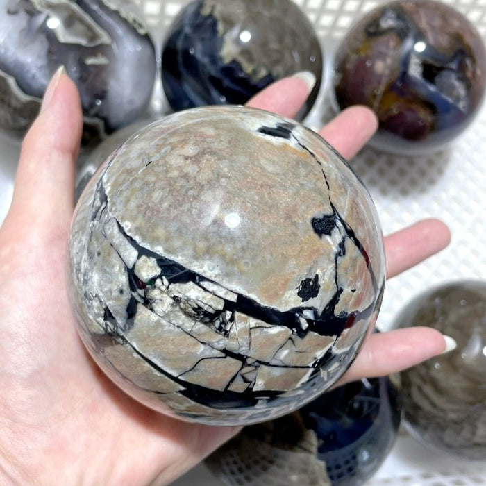 8 Pieces Large Volcano Agate Spheres (UV Reactive)
