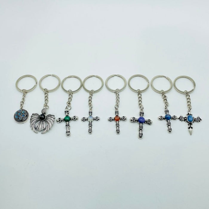 8 Types Crystal Keychain Carving Wholesale Cross Spin Turntable Shape