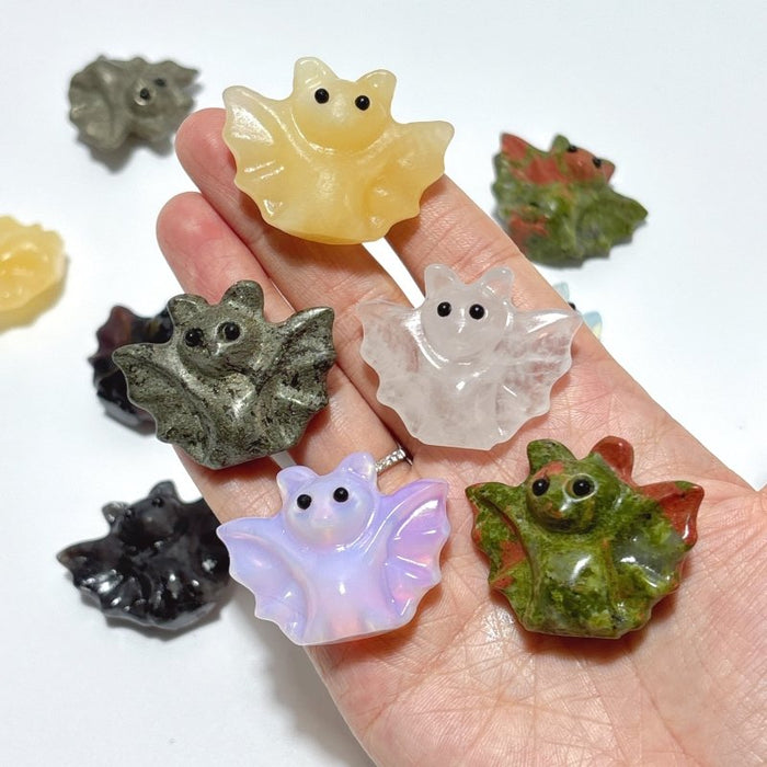 8 Types Halloween Bat Carving Wholesale Clear Quartz Pyrite Garnet