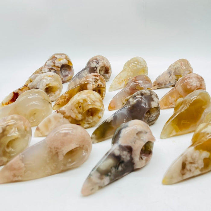 16 Pieces High Quality Sakura Agate Crow Skull Carving