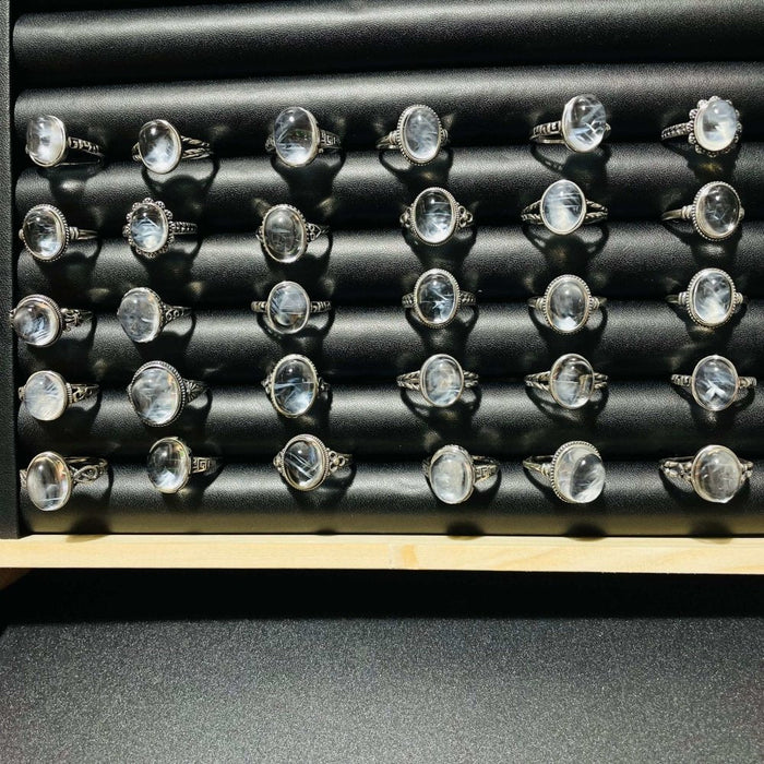 30 Pieces S925 High Grade Blue Angel Feather Quartz Ring
