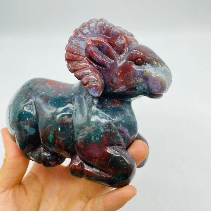 High Quality Ocean Jasper Goat Carving