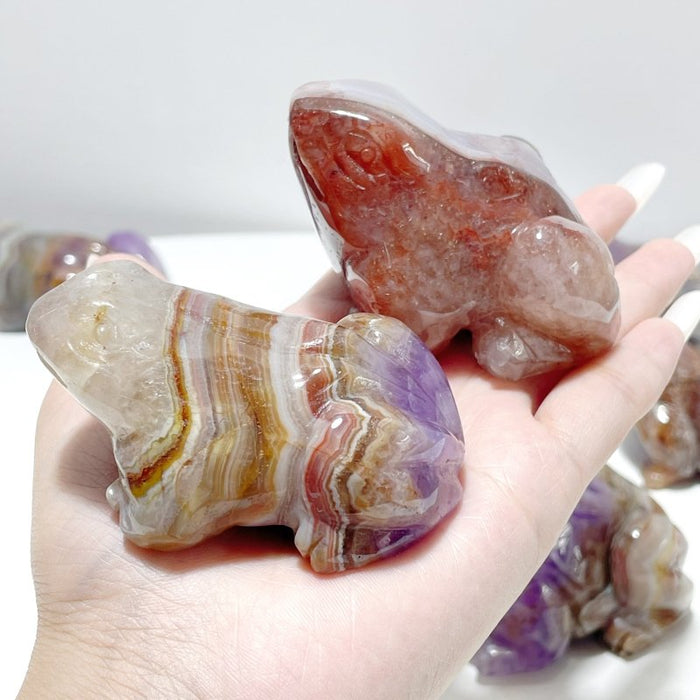 9 Pieces Amethyst Mixed Agate Frog Carving