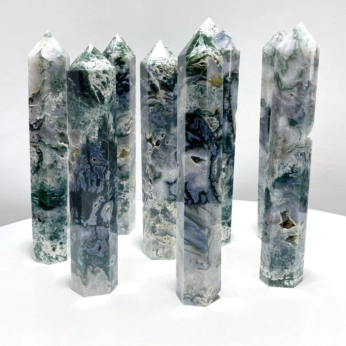 9 Pieces Beautiful Druzy Moss Agate Geode Tower