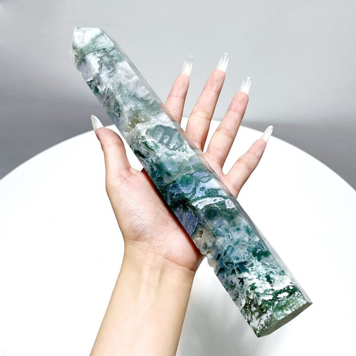 9 Pieces Beautiful Druzy Moss Agate Geode Tower