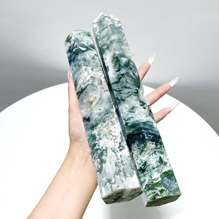 9 Pieces Beautiful Druzy Moss Agate Geode Tower