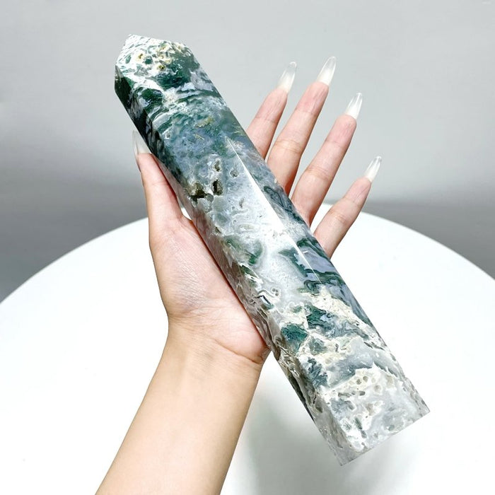 9 Pieces Beautiful Druzy Moss Agate Geode Tower