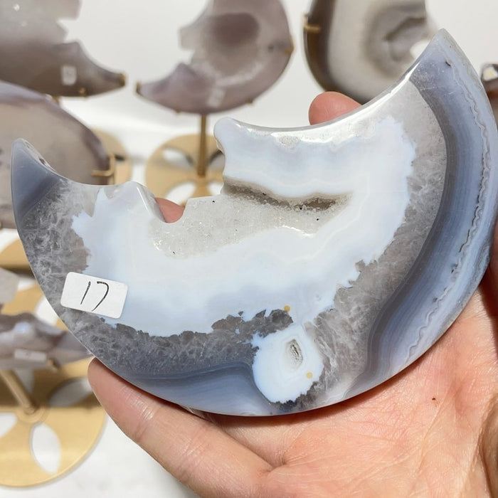 9 Pieces Beautiful Geode Agate Moon Face Carving With Stand