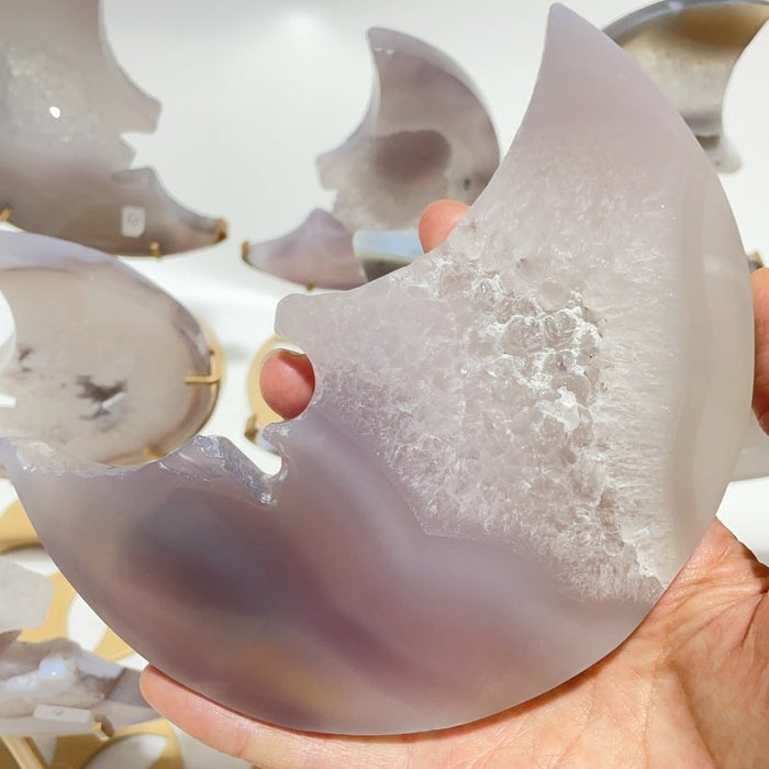 9 Pieces Beautiful Geode Agate Moon Face Carving With Stand