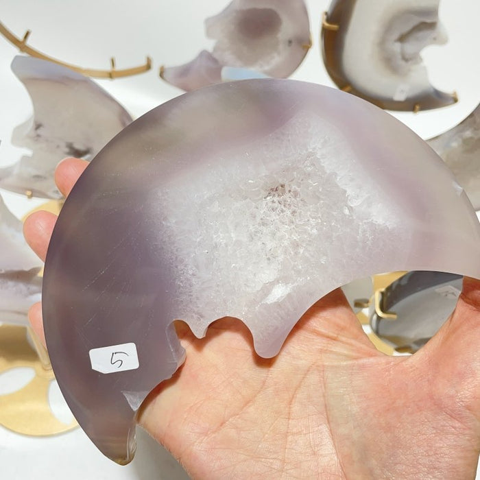 9 Pieces Beautiful Geode Agate Moon Face Carving With Stand