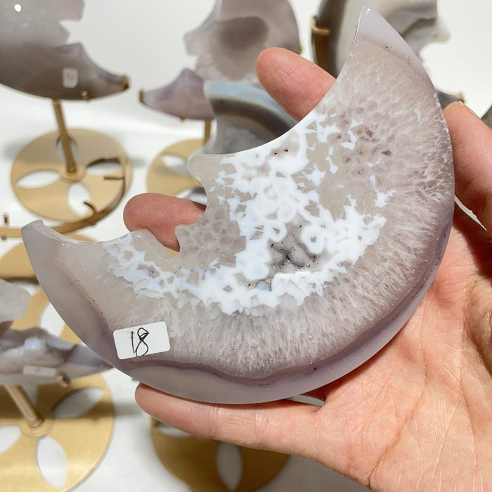 9 Pieces Beautiful Geode Agate Moon Face Carving With Stand