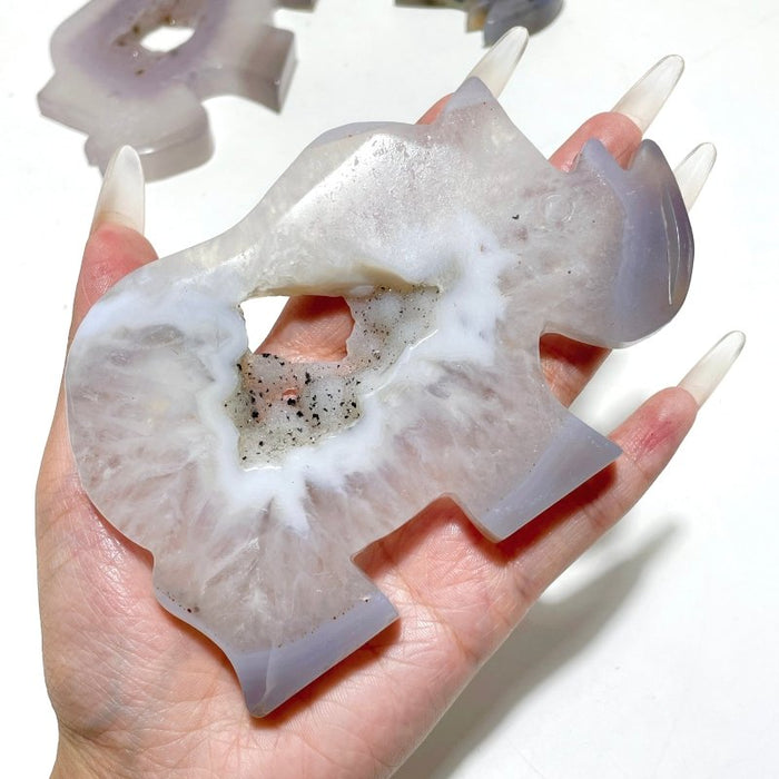 9 Pieces Beautiful Geode Druzy Agate Rhino Carving