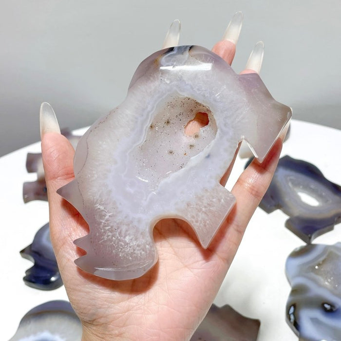 9 Pieces Beautiful Geode Druzy Agate Rhino Carving