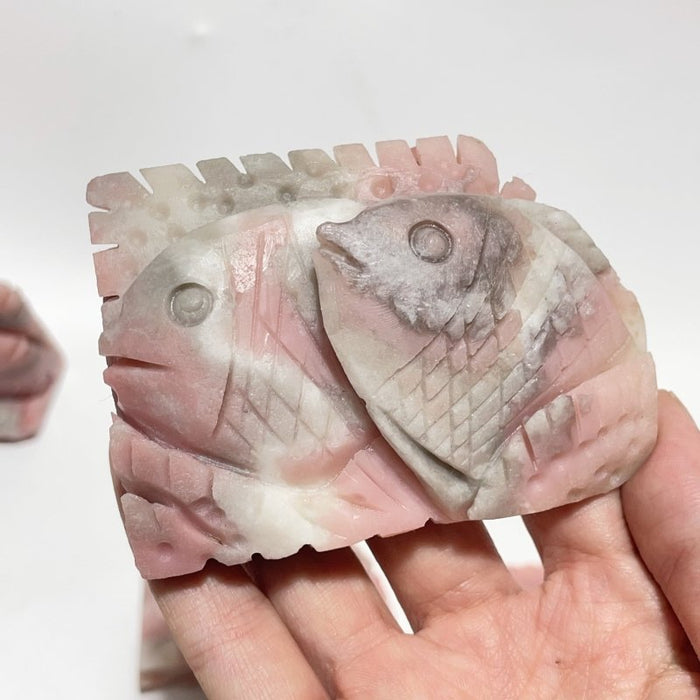9 Pieces Beautiful Pink Opal Fish Carving