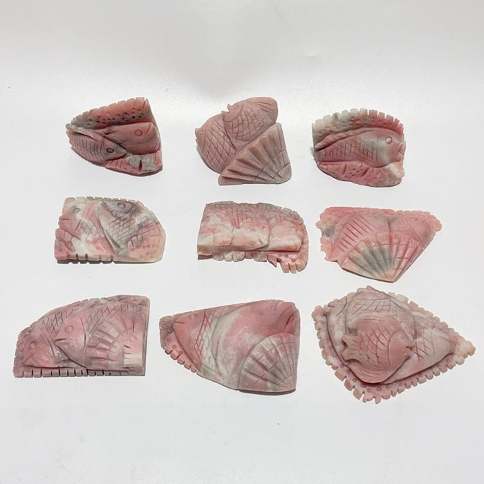 9 Pieces Beautiful Pink Opal Fish Carving