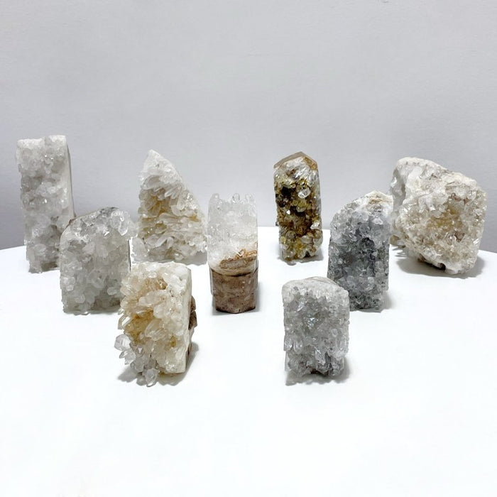 9 Pieces Clear Quartz Cluster Indian Skull Carving
