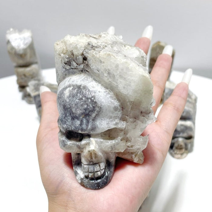 9 Pieces Clear Quartz Cluster Indian Skull Carving