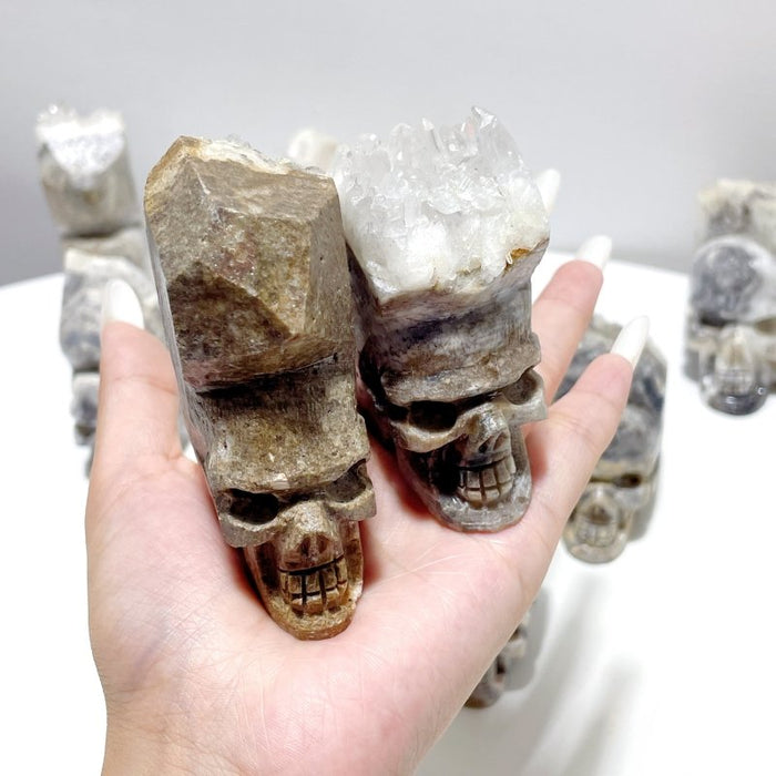 9 Pieces Clear Quartz Cluster Indian Skull Carving