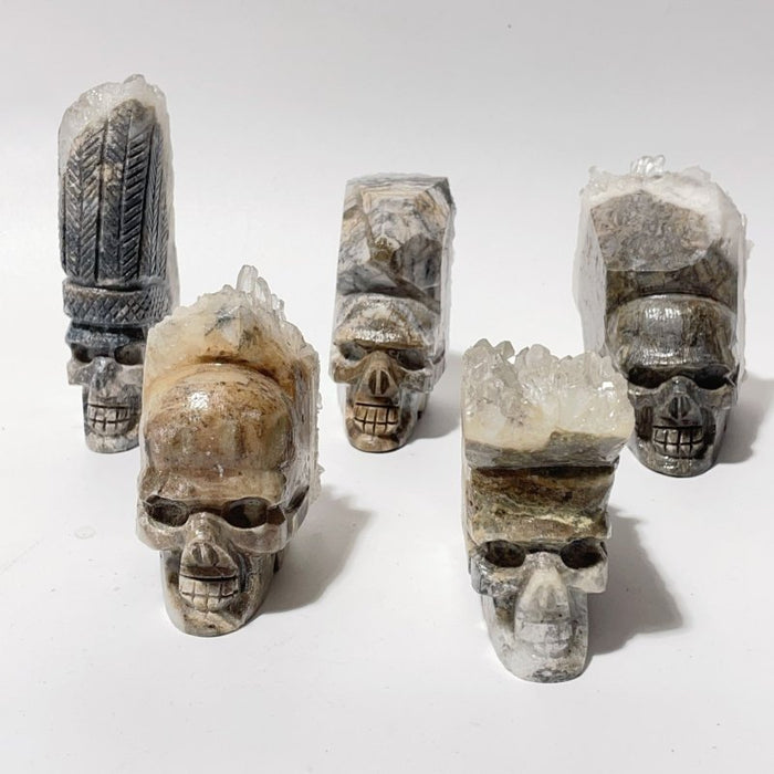 9 Pieces Clear Quartz Cluster Indian Skull Carving