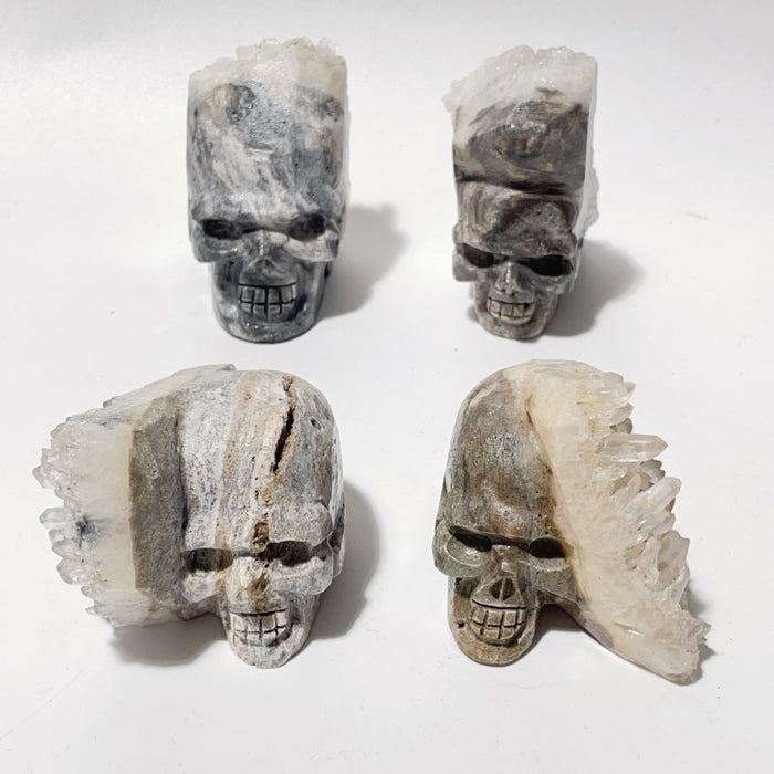 9 Pieces Clear Quartz Cluster Indian Skull Carving