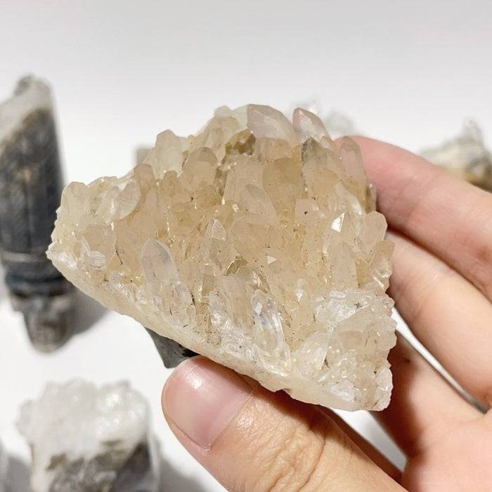 9 Pieces Clear Quartz Cluster Indian Skull Carving
