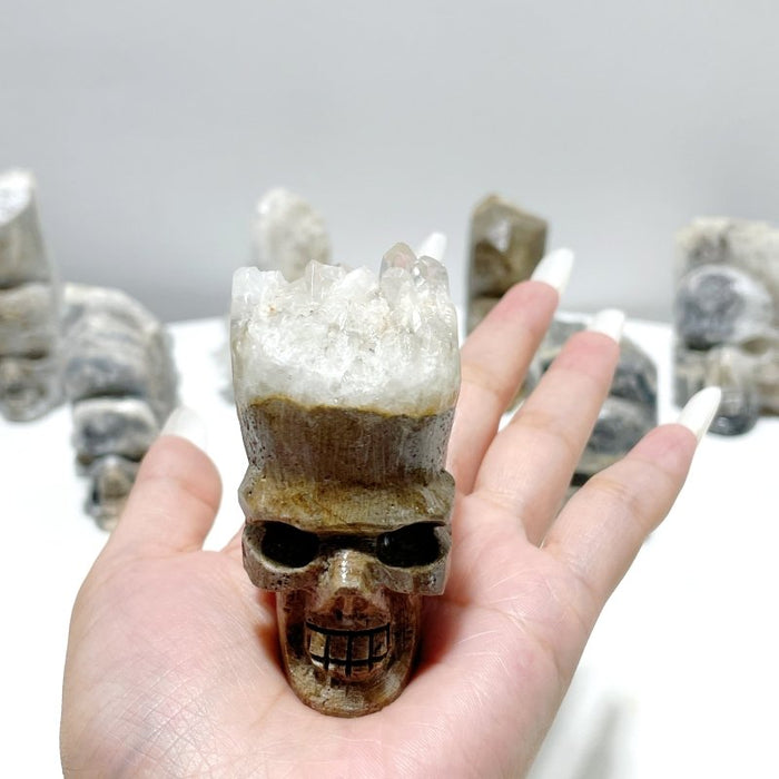 9 Pieces Clear Quartz Cluster Indian Skull Carving