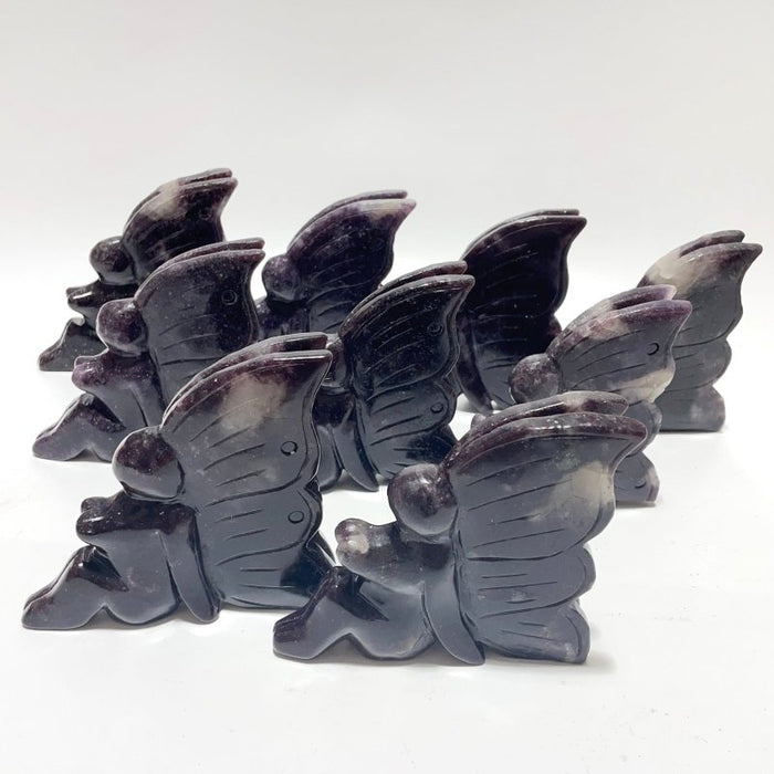 9 Pieces Deep Purple Lepidolite Butterfly Fairy Carving