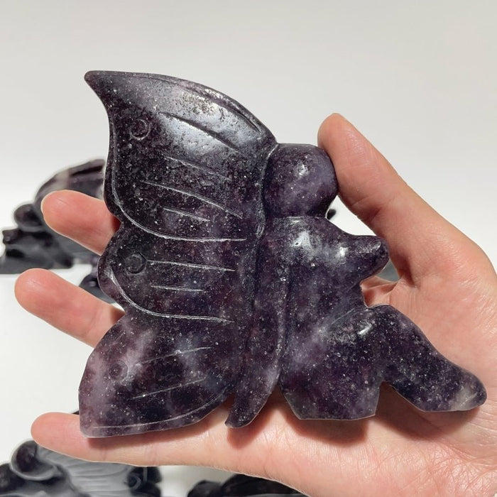 9 Pieces Deep Purple Lepidolite Butterfly Fairy Carving