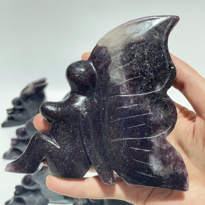 9 Pieces Deep Purple Lepidolite Butterfly Fairy Carving