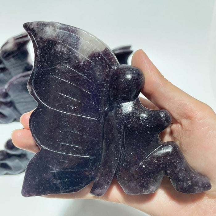 9 Pieces Deep Purple Lepidolite Butterfly Fairy Carving