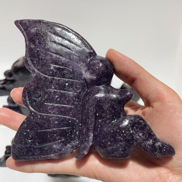 9 Pieces Deep Purple Lepidolite Butterfly Fairy Carving