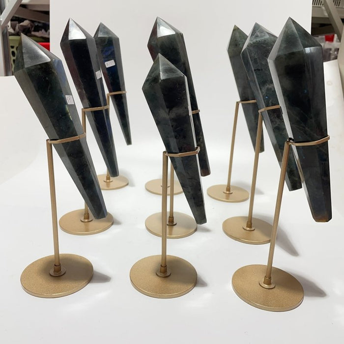 9 Pieces High Quality Labradorite Magic Scepter Wand Points With Stand