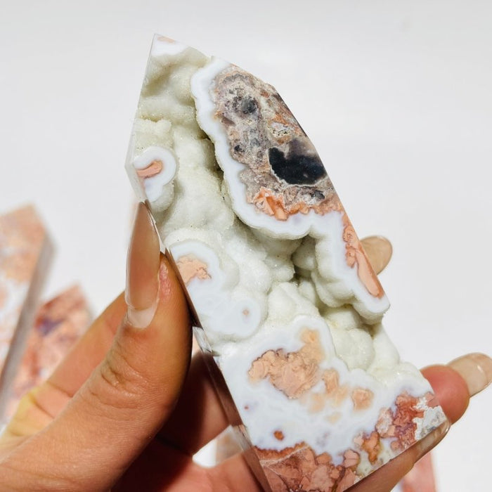 9 Pieces High Quality Pink Flower Agate Druzy Geode Four-sided Tower