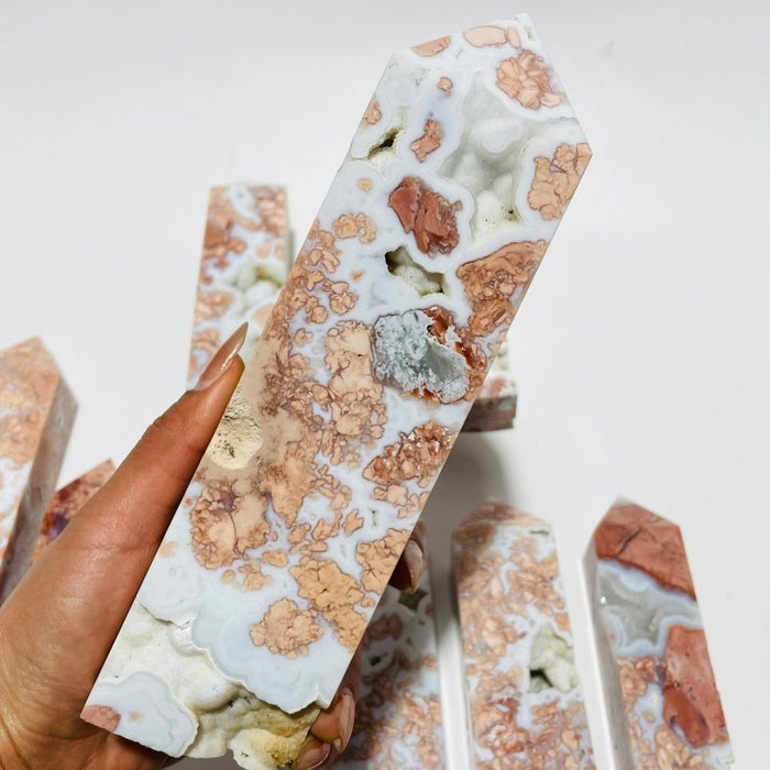9 Pieces High Quality Pink Flower Agate Druzy Geode Four-sided Tower