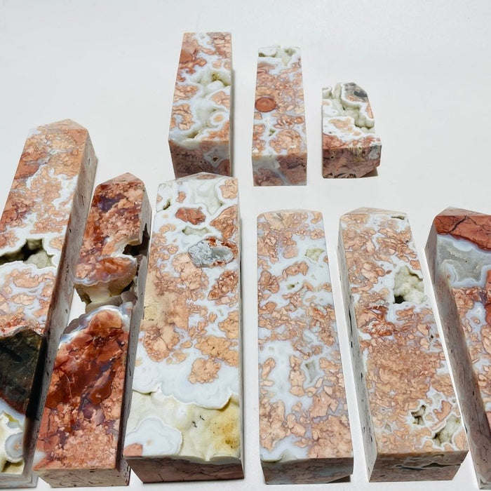 9 Pieces High Quality Pink Flower Agate Druzy Geode Four-sided Tower