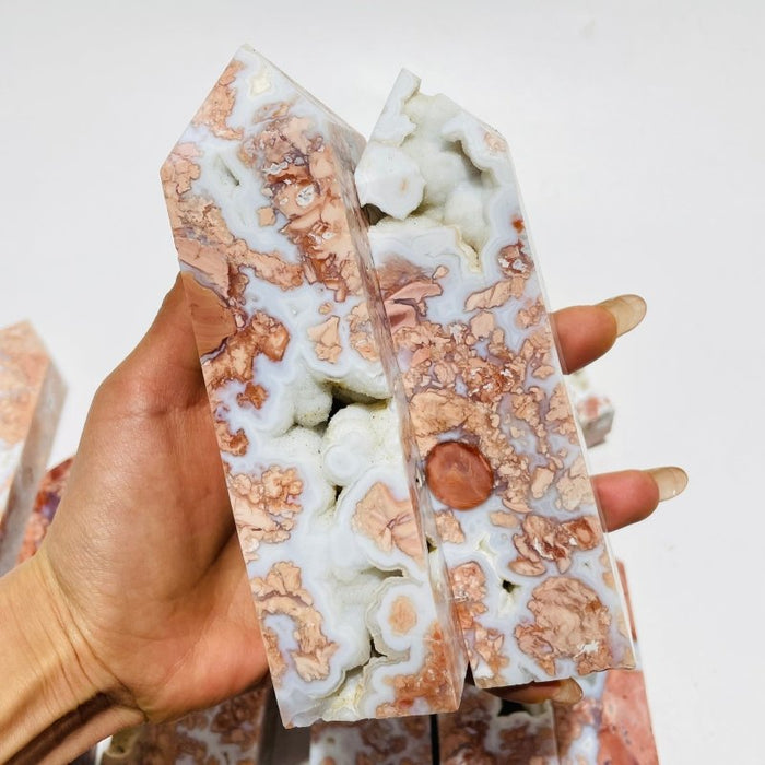 9 Pieces High Quality Pink Flower Agate Druzy Geode Four-sided Tower