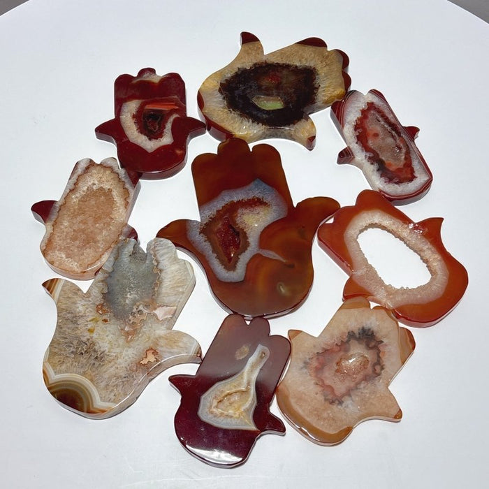 9 Pieces Large Carnelian Geode Hamsa Hand Carving
