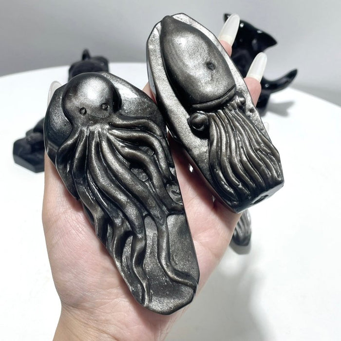 9 Pieces Silver Sheen Obsidian Sea Animals Carving