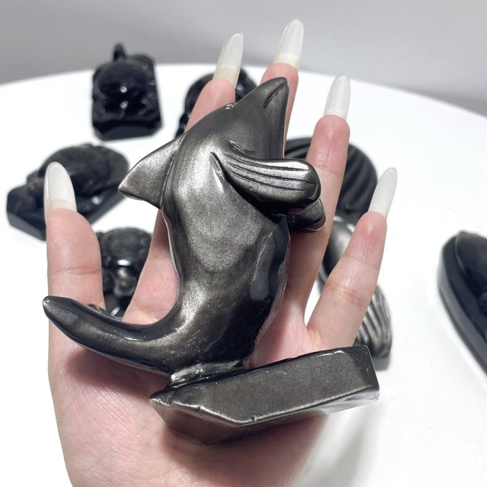 9 Pieces Silver Sheen Obsidian Sea Animals Carving