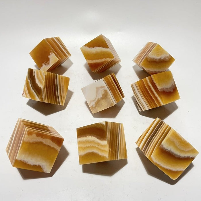 9 Pieces Stripe Yellow Calcite Stand Cube