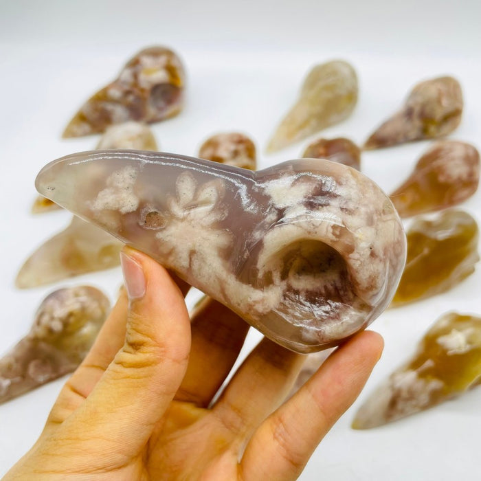 16 Pieces High Quality Sakura Agate Crow Skull Carving
